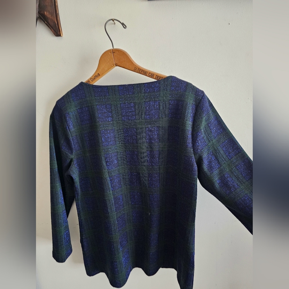 NWOT Talbots Preppy Old Money Plaid Long Sleeve Top with Zipper Pockets - Picture 4 of 9